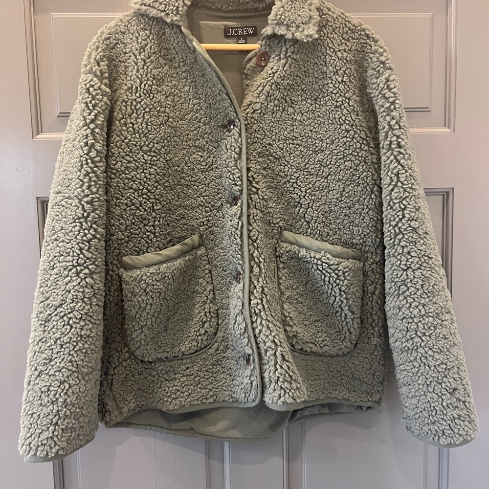 J. Crew Sage Green Teddy Sherpa Jacket